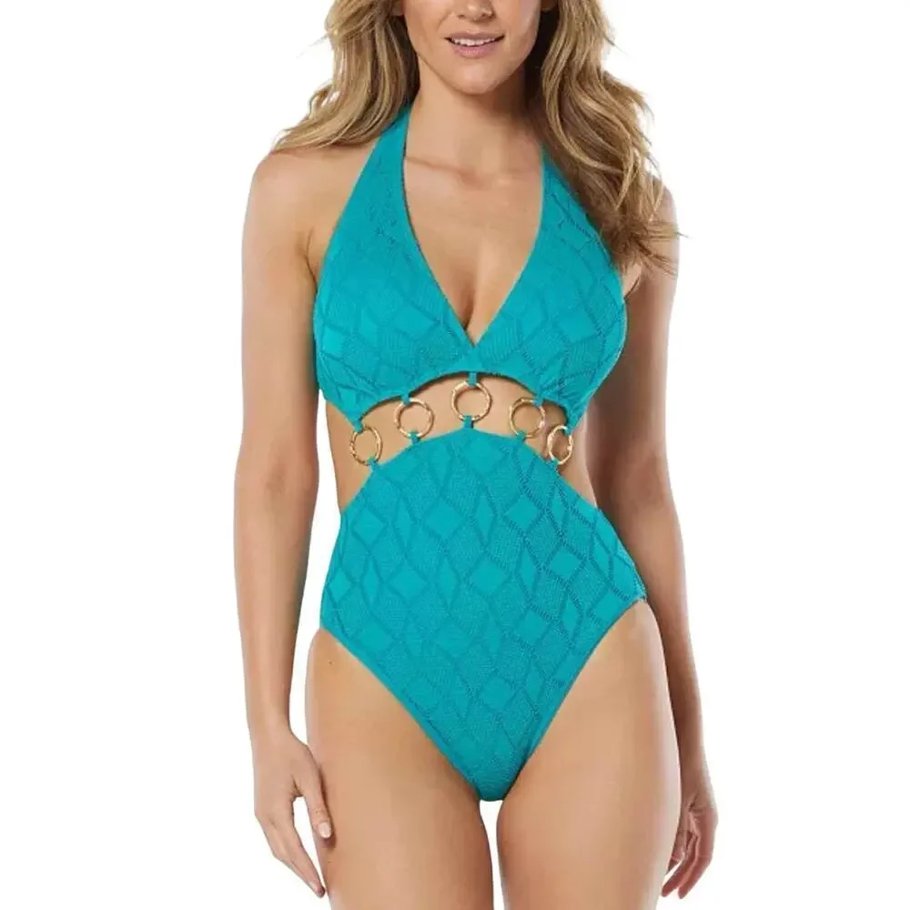 Vince Camuto Ring-Detail Plunge One-Piece Swimsuit Size US 10